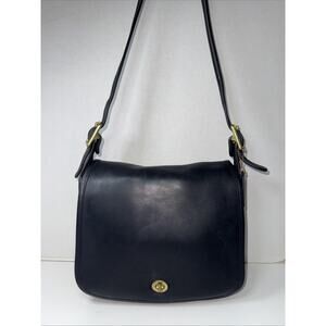 Coach Vintage Stewardess Bag Black Cowhide Leather 9525 Flight Bag Classic Purse